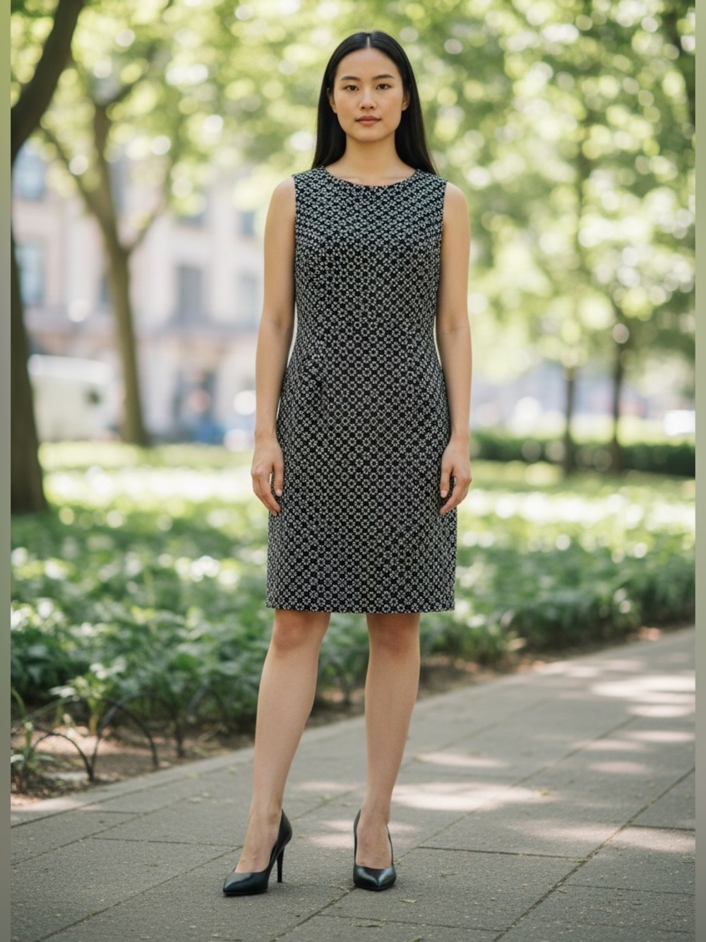 Mario Serrani Italy, Black White Shift Dress Size 8 Geometric Print Career Dress